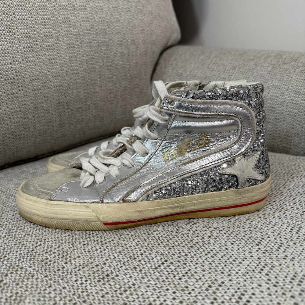 Golden Goose Slide with Laminated Leather Upper and Silver Glitter Size 36 - Picture 5 of 14